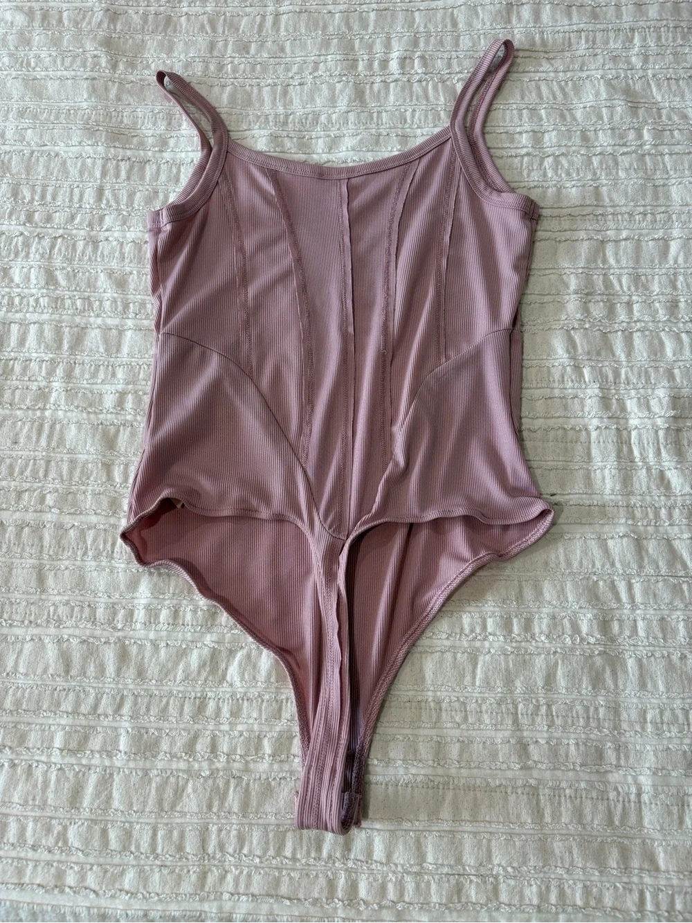 Free People Pink Ribbed One-Piece Bodysuit